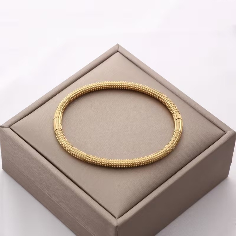 18K Gold Plated 304L‎ Stainless Steel Textured Bangle Bracelet